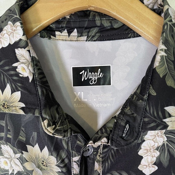 Waggle Men's XL Short Sleeve Golf Polo Shirt Quick Dry Black Panther Floral - Picture 3 of 5